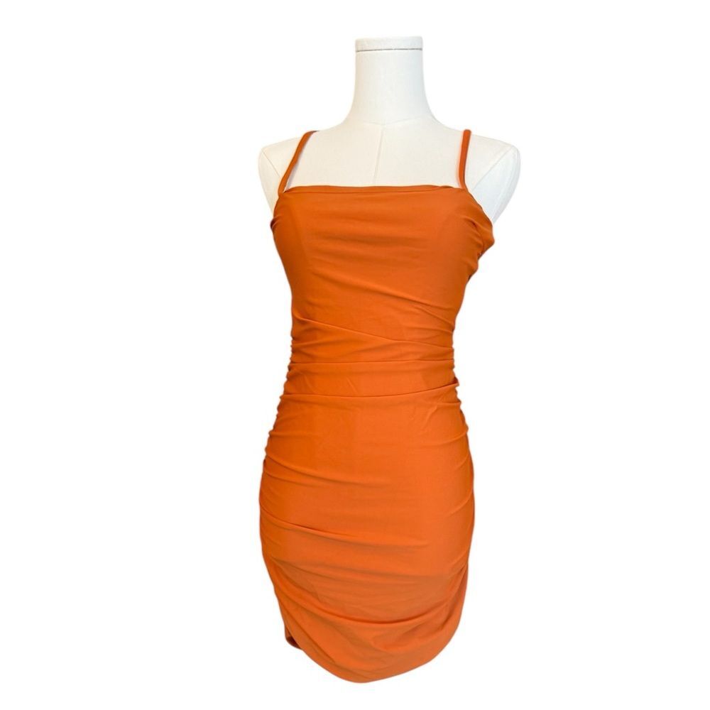 Tiger Mist terracotta orange copper mini dress tie in the back S - Picture 6 of 11